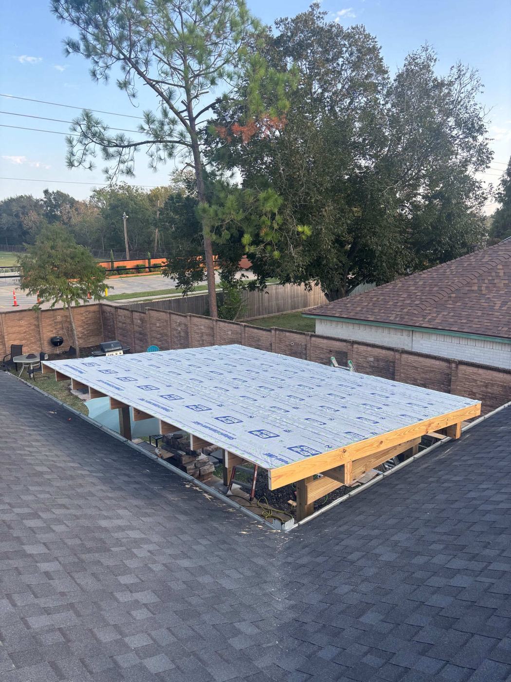 Patio cover deck — underlayment installed