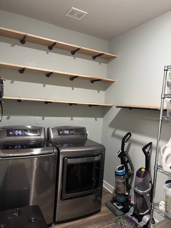Finished custom laundry shelving