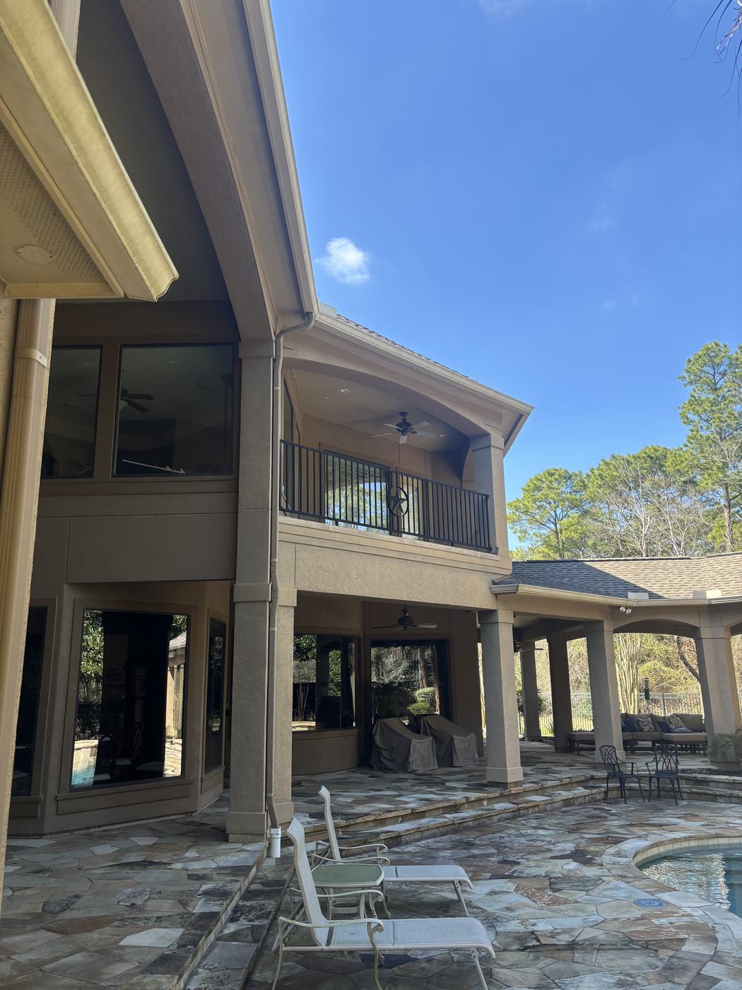 Exterior paint before — gable and patio cover