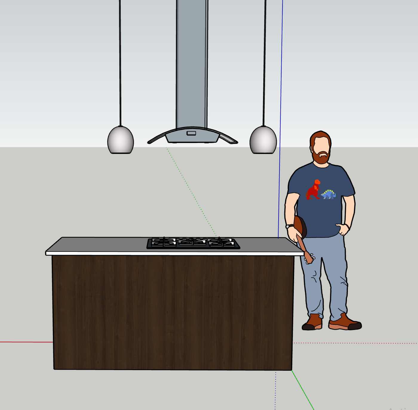 Kitchen island and range hood — 3D planning rendering
